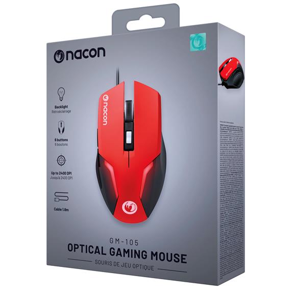 Nacon Raton Gaming con sensor de 800 a 2400 PPP Rojo (PCGM-105RED)