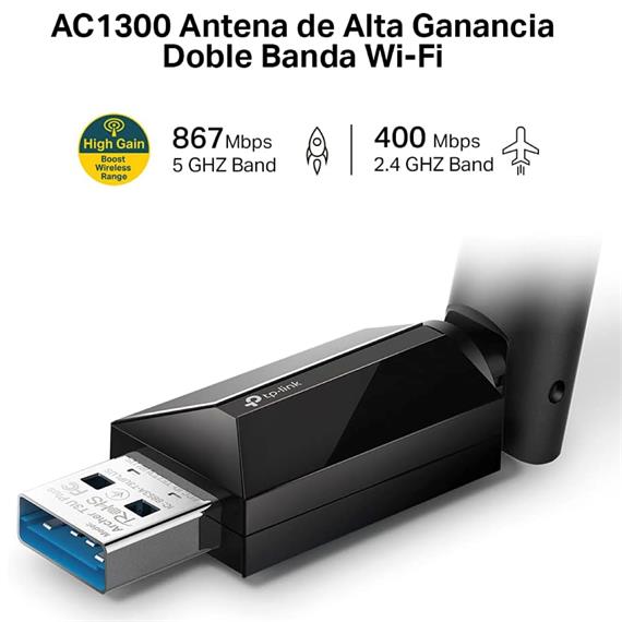 Tp-Link Adaptador AC1300 DualBand USB 3.0 (Archer T3U Plus)