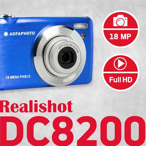AgfaPhoto DC8200BL Cámara Digital 18MP 8x Zoom + SD16GB+ Bag Azul