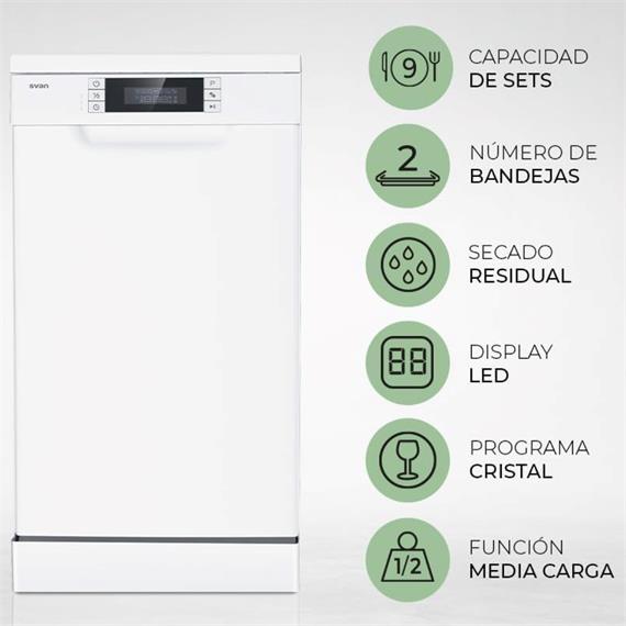 Svan SJ94500ED Lavavajillas  45 cm 9 sets E Blanco Display Led