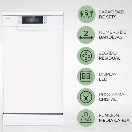 Svan SJ94500ED Lavavajillas  45 cm 9 sets E Blanco Display Led