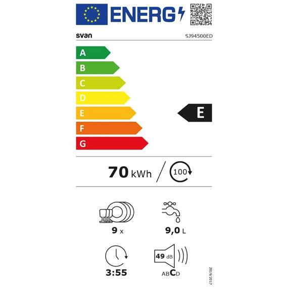Svan SJ94500ED Lavavajillas  45 cm 9 sets E Blanco Display Led