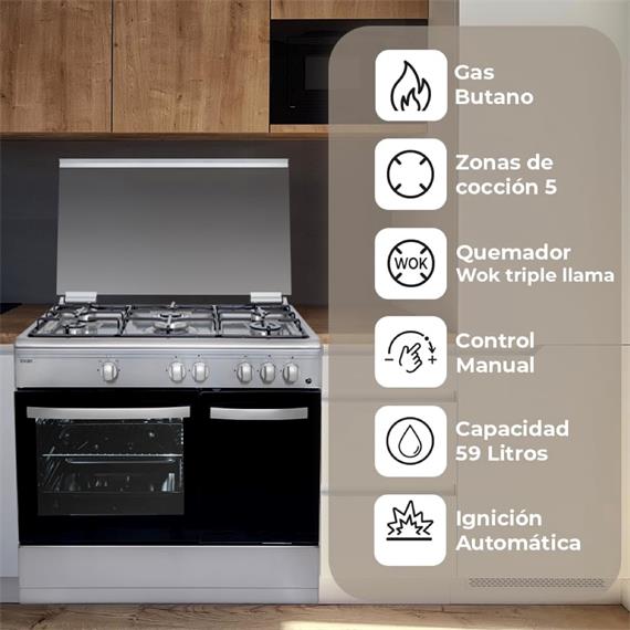 Svan SKGW5900PBX Cocina Gas ancho 90 cm Inox