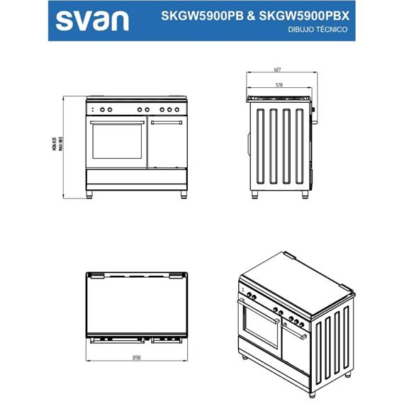 Svan SKGW5900PBX Cocina Gas ancho 90 cm Inox