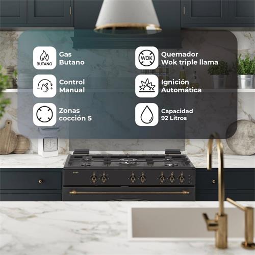 Svan SKGW5900RN Cocina Gas ancho 90 cm Rústico Negro