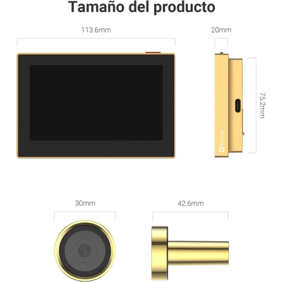 Ezviz HP2 Mirilla Inteligente Wifi con Pantalla 4.3" Dorado