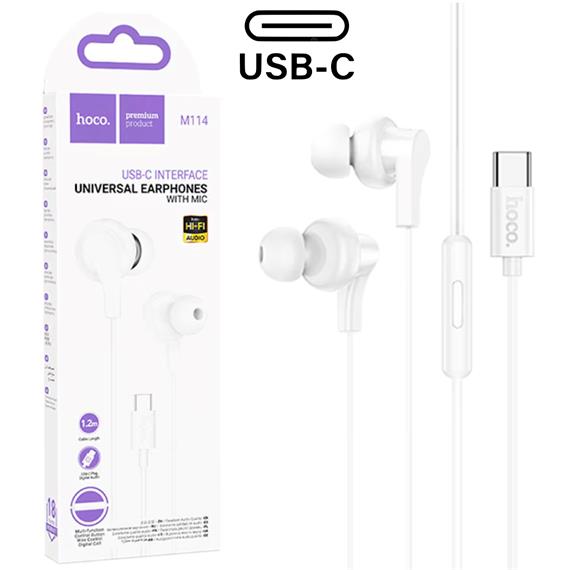 Hoco M114 Auricular con Micrófono y Conexión USB-C Blanco