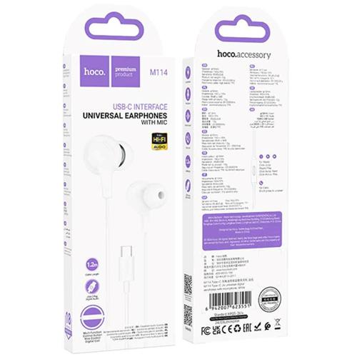 Hoco M114 Auricular con Micrófono y Conexión USB-C Blanco
