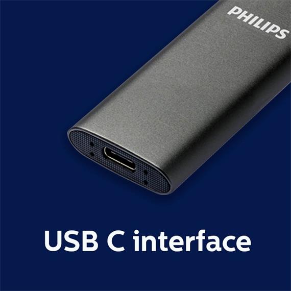 Disco SSD Externo Philips 500GB USB-C/USB 3.0 540MB Ultra Slim Gris