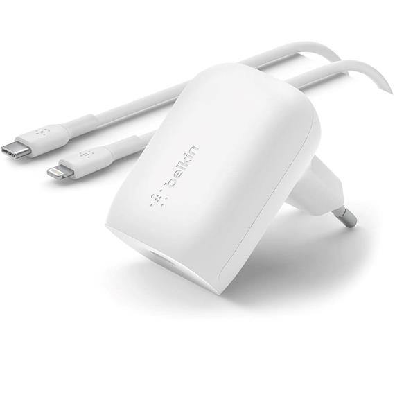 Cargador USB-C 30W Belkin +Cable Lightning 1 Metro Blanco (WCA005VF1MWH-B5)