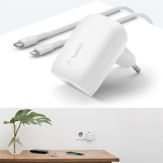 Cargador USB-C 30W Belkin +Cable Lightning 1 Metro Blanco (WCA005VF1MWH-B5)