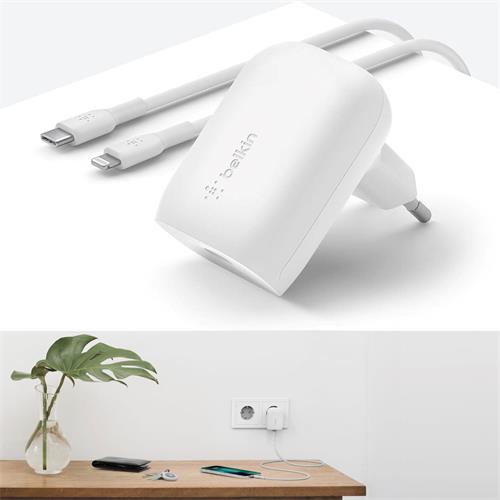 Cargador USB-C 30W Belkin +Cable Lightning 1 Metro Blanco (WCA005VF1MWH-B5)