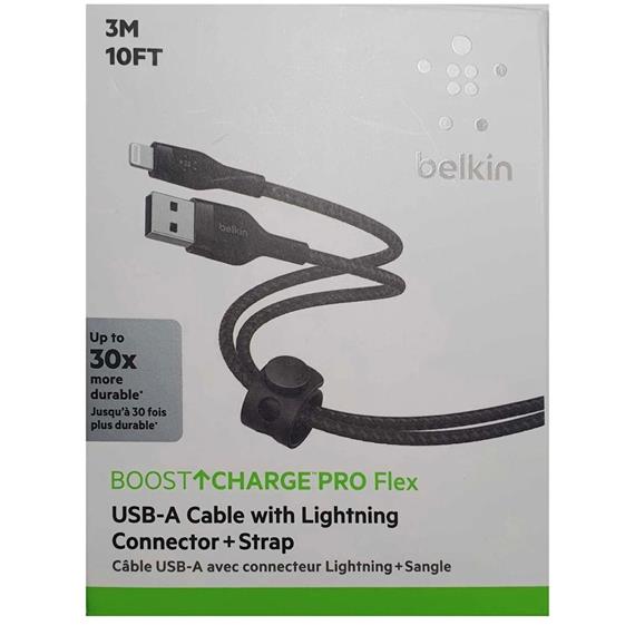 Cable USB -A a Lightning 3 Metros Belkin Trenzado Negro (CAA010DS3MBK)