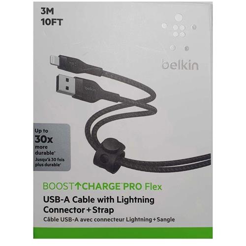 Cable USB -A a Lightning 3 Metros Belkin Trenzado Negro (CAA010DS3MBK)