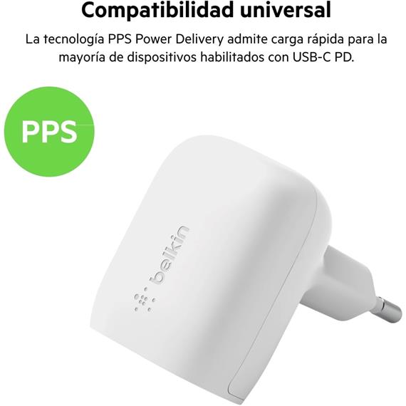 Cargador USB-C 20W Belkin +Cable Usb-C a Usb-C 1 Metro Blanco (WCA006VF1MWH-B6)