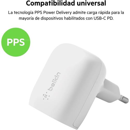 Cargador USB-C 20W Belkin +Cable Usb-C a Usb-C 1 Metro Blanco (WCA006VF1MWH-B6)