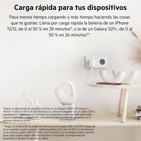 Cargador USB-C 20W Belkin +Cable Usb-C a Usb-C 1 Metro Blanco (WCA006VF1MWH-B6)