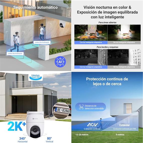 Ezviz HB8 LITE Cámara de Video Vigilancia 360º AOV 2k +Panel Solar 5W