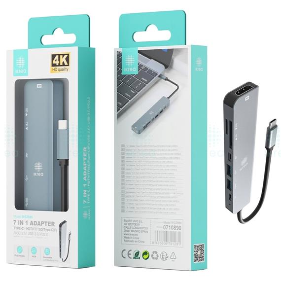 Adaptador USB-C a HDMI, Lector SD y MIcro SD Ikrea WG7089
