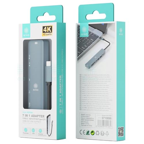 Adaptador USB-C a HDMI, Lector SD y MIcro SD Ikrea WG7089