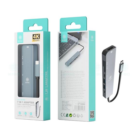 Adaptador USB-C a HDMI, Lector SD y MIcro SD Ikrea WG7089