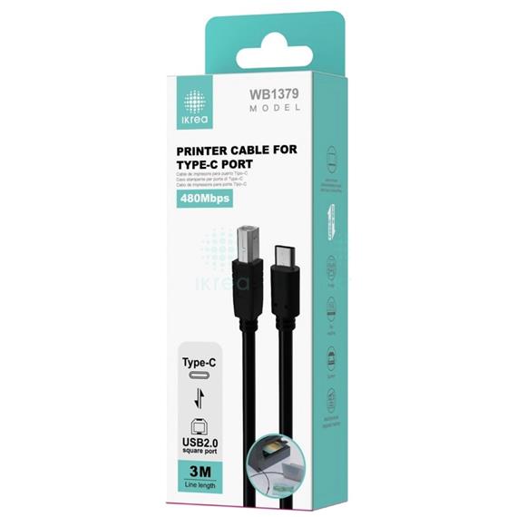 Cable de Impresora USB 3 Metros Ikrea WB1379