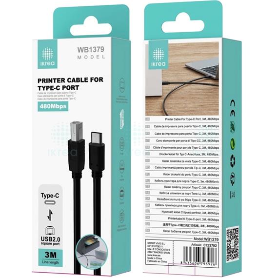 Cable de Impresora USB 3 Metros Ikrea WB1379