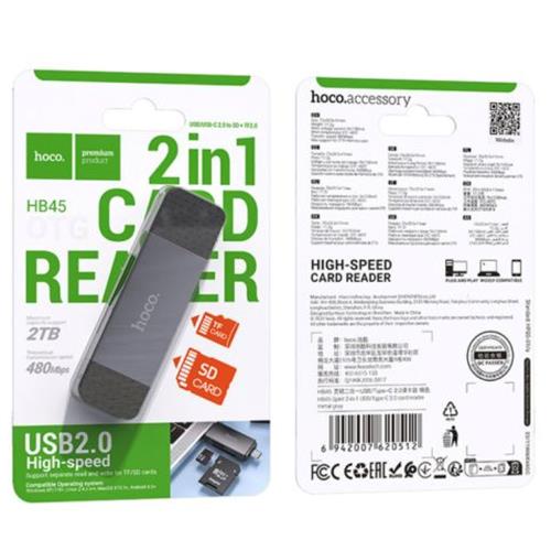 Lector Hoco HB45 Spirit para SD y Micro SD con conexión USB y USB-C 2.0