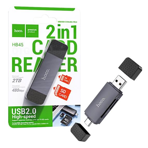Lector Hoco HB45 Spirit para SD y Micro SD con conexión USB y USB-C 2.0