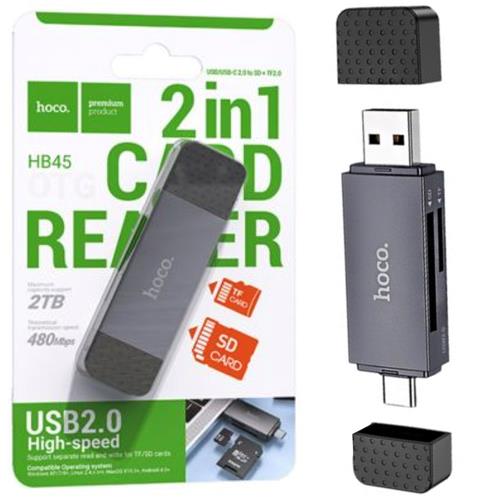 Lector Hoco HB45 Spirit para SD y Micro SD con conexión USB y USB-C 2.0
