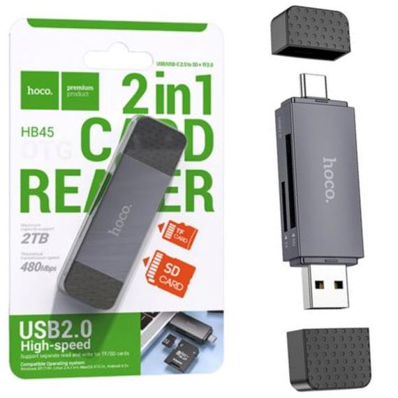 Lector Hoco HB45 Spirit para SD y Micro SD con conexión USB y USB-C 2.0