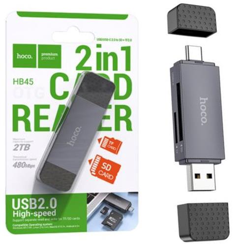 Lector Hoco HB45 Spirit para SD y Micro SD con conexión USB y USB-C 2.0