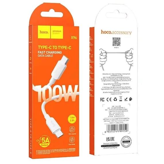 Cable USB-C a USB-C 100w Carga Rápida Hoco X96 1 Metro Blanco