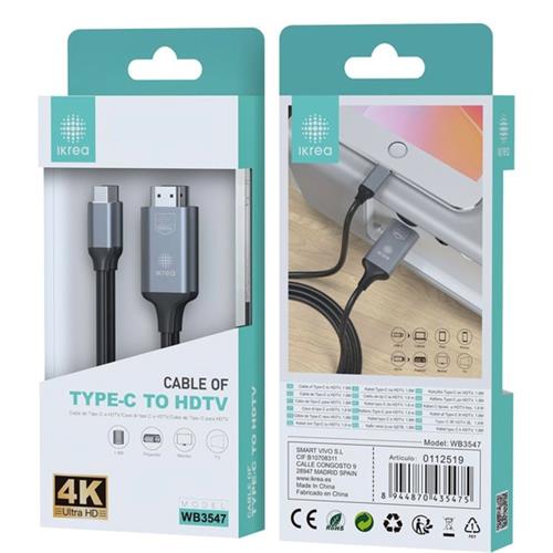 Ikrea WB3547 Cable USB-C a HDMI 4K 1.8 metros