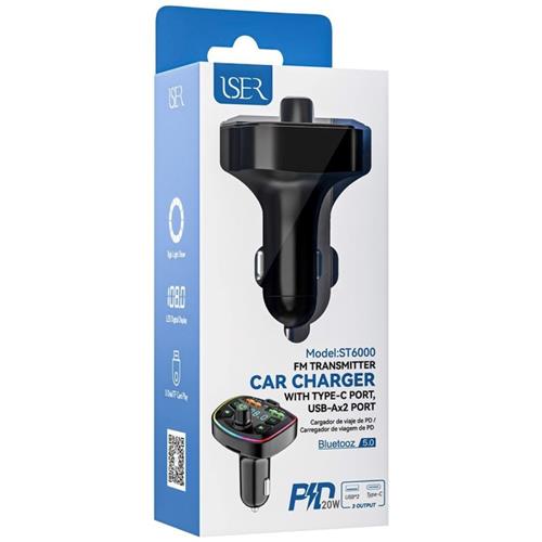 Transmisor FM y Bluetooth para Coche con cargador 20W Iser ST6000