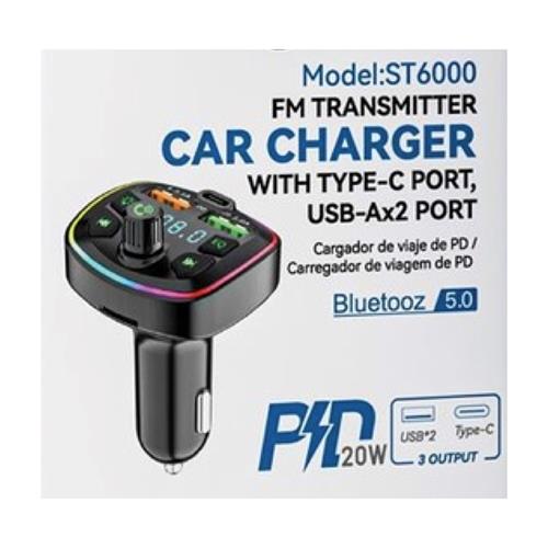 Transmisor FM y Bluetooth para Coche con cargador 20W Iser ST6000