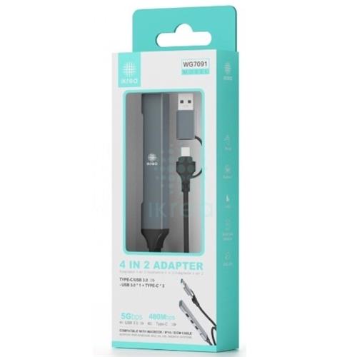 Hub USB-C a 3x USB-C y 1x USB-A 3.0 Ikrea WG7091