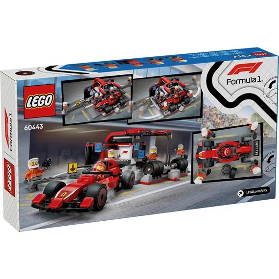 LEGO 60443 Parada en Boxes de F1 y Equipo de Mecánicos con Coche Ferrari