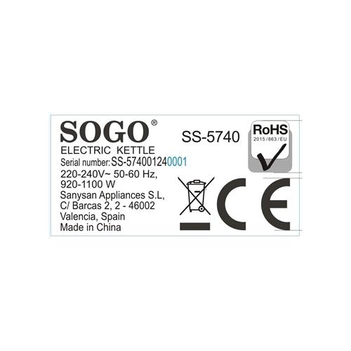 Sogo Hervidor de Agua Plástico 1.0L 1100W (KET-SS-5740)