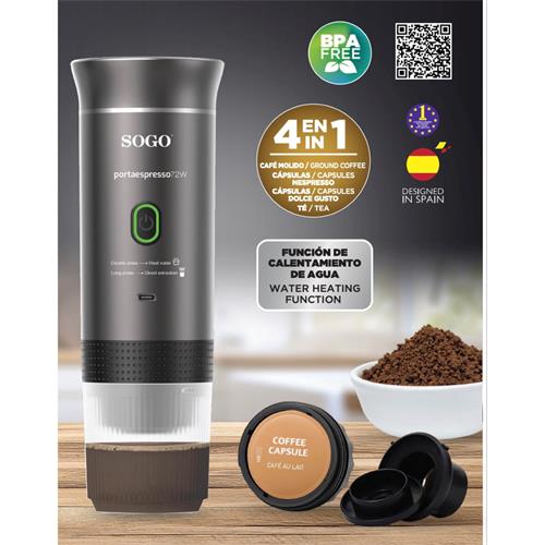 Sogo Cafetera Portátil Recargable para cápsulas y café molido 20 Bar (CAF-SS-5622)