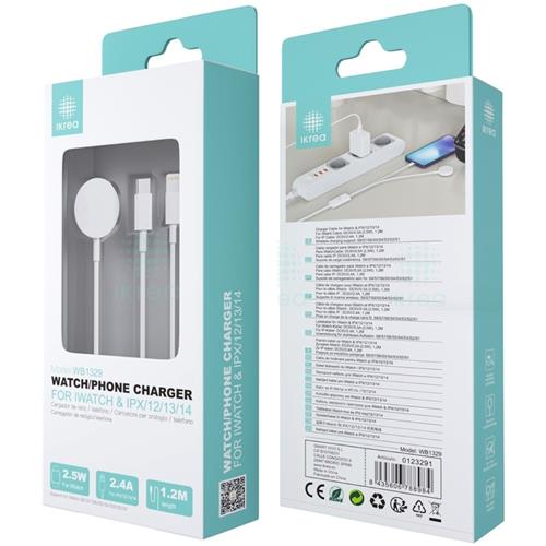 Cable Cargador Apple Watch USB-C y Lightning Ikrea WB1330