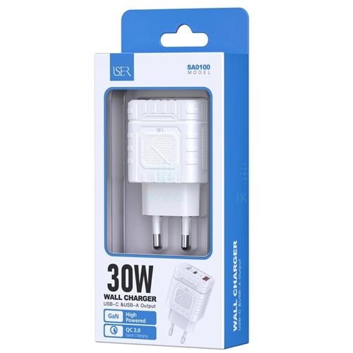 Cargador USB-C y USB 30W QC3.0 Iser SA0100