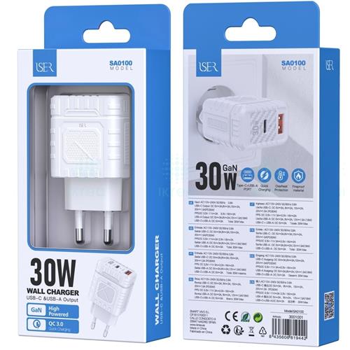Cargador USB-C y USB 30W QC3.0 Iser SA0100