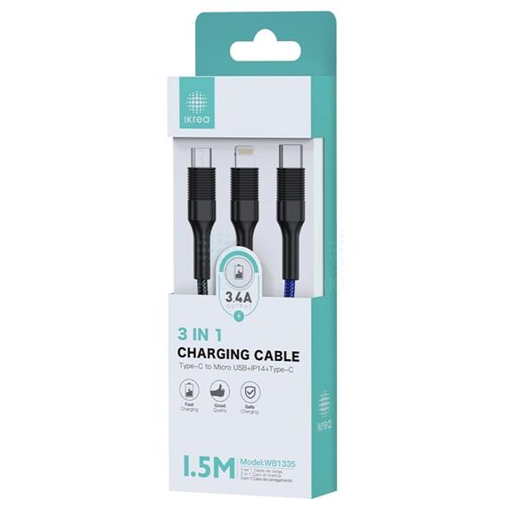 Cable USB-C 3-1 a USB-C, Lightning y Micro USB Ikrea WB1335