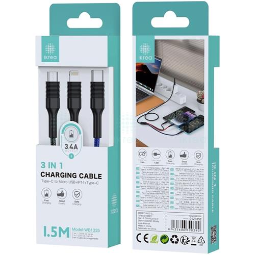 Cable USB-C 3-1 a USB-C, Lightning y Micro USB Ikrea WB1335