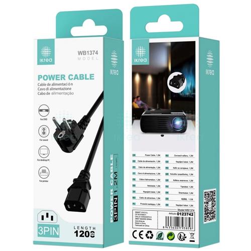 Cable de Alimentación PVC 3 Pines 1.2M Ikrea WB1374