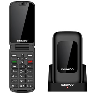 Daewoo DW8005BK Teléfono Móvil 4G Senior con Doble pantalla y Base de Carga
