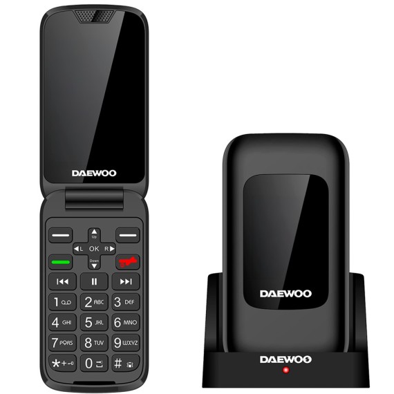 Daewoo DW8005BK Teléfono Móvil 4G Senior con Doble pantalla y Base de Carga