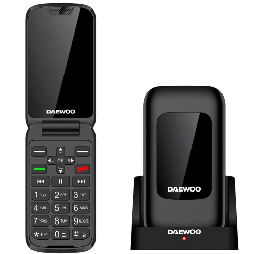 Daewoo DW8005BK Teléfono Móvil 4G Senior con Doble pantalla y Base de Carga