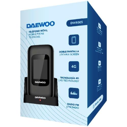 Daewoo DW8005BK Teléfono Móvil 4G Senior con Doble pantalla y Base de Carga